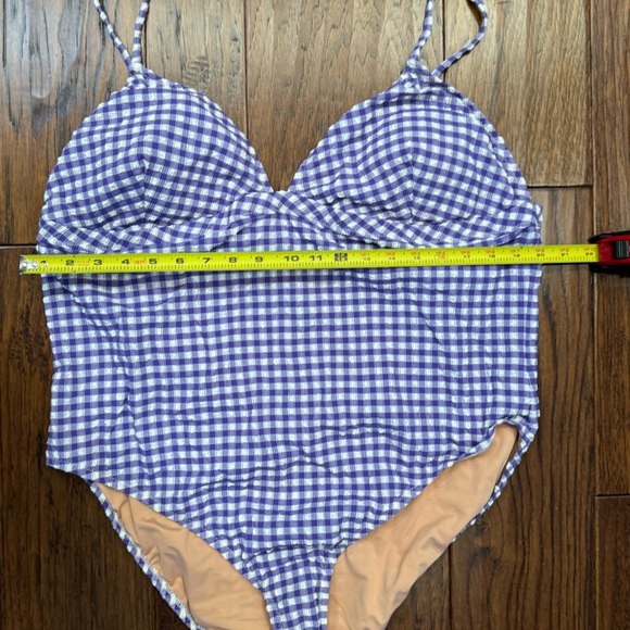 J. Crew NWT Plunge One Piece Gingham Swimsuit Size 22 Purple & White Seersucker - Picture 8 of 14